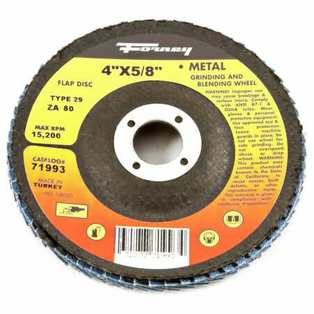 FORNEY Flap Disc, Type 29, 4 in x 5/8 in, ZA80 71993